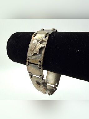 Vintage Sterling Silver Leaf Panel Bracelet – 32g